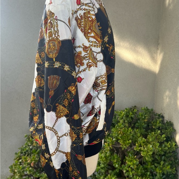 Vintage reversible bomber jacket baroque print polyester Sz M/L - Picture 3 of 13
